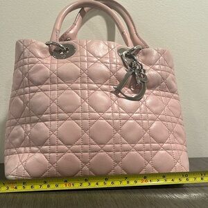 Authentic Small Lady Dior Handbag Tote Pink w/ silver hardware
